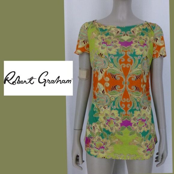 Robert Graham Muli-Color Tencel Blend Short Sleeve Top - Picture 2 of 10
